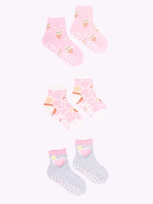 Yoclub Kids's Girls' Cotton Socks Anti Slip ABS Patterns Colours 3-pack SKA-0109G-AA3A-004