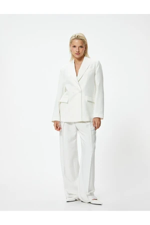 Koton Double Breasted Blazer Jacket Reverse Collar Flap Pocket Detailed Lined Viscose Fabric