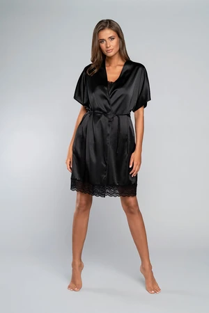 Touchscreen Bathrobe with Short Sleeves - Black