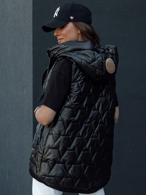 Women's quilted vest with hood GLITZY black Dstreet