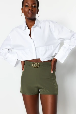 Trendyol Khaki Belted Super Mini Woven Shorts