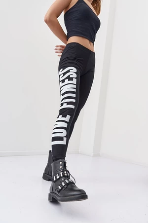Black sports leggings with white print