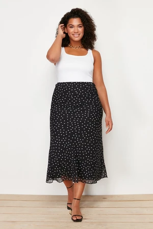 Trendyol Curve Black Polka Dot Herringbone Woven Skirt