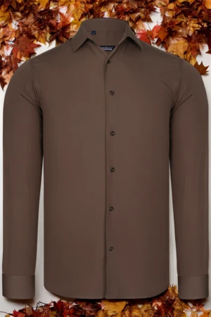 G726 DEWBERRY MEN'S SHIRT-PLAIN BROWN