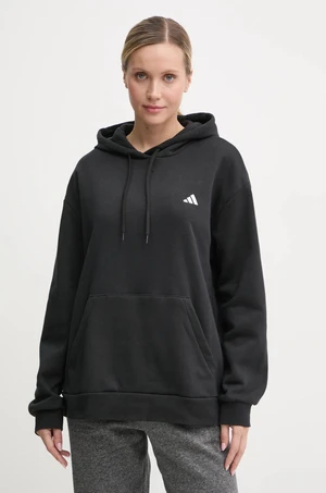 Mikina adidas Essentials dámská, černá barva, s kapucí, hladká, IW0220