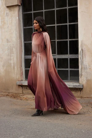 Trendyol X AI Brown Gradient Cape Evening Dress