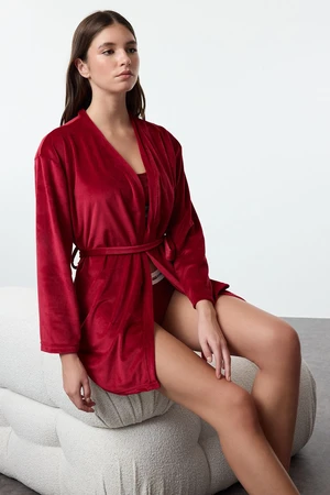 Trendyol Claret Red Soft Feeling Velvet Knitted Dressing Gown