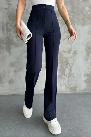 80272 Dewbery High Waist Slim Fit Wide Leg Pants-NAVY