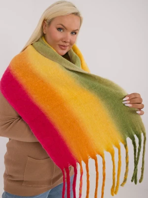 Red and green women's scarf with ombre knitted fringe