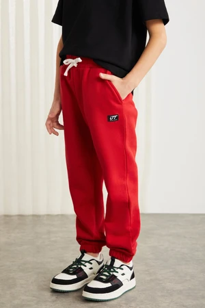 GRIMELANGE EVANS-GRM24014 75% cotton 25% polyester ornamental label raising yarn boy jogger Red Tracksuit