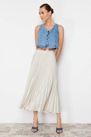 Trendyol Stone Pleated Maxi Stretchy Knitted Skirt