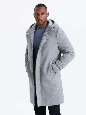 Ombre Monochrome long men's hooded coat - grey melange