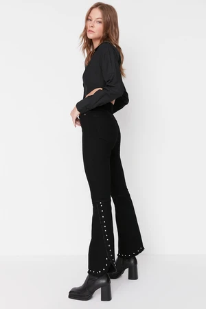 Trendyol Black Trock Detail High Waist Crop Flare Jeans