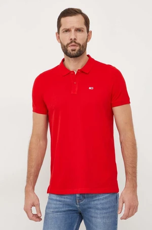 Bavlnené polo tričko Tommy Jeans červená farba, jednofarebný, DM0DM18312