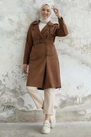 InStyle Minka Belted Scuba Suede Trench - Tan