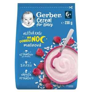 GERBER Cereal mléčná kaše malinová na dobrou noc 6m+ 230 g