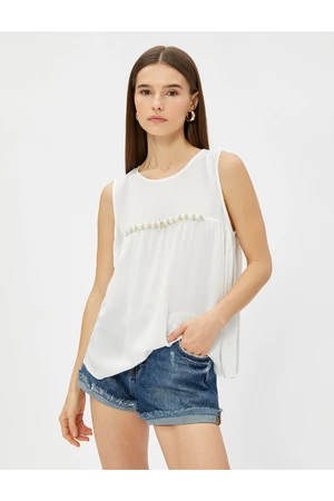 Koton Beaded Embroidered Blouse, Sleeveless, Crew Neck