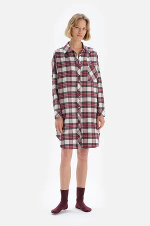 Dagi Claret Red Check Shirt Dress