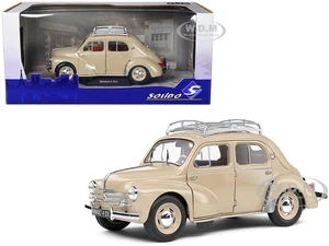 1956 Renault 4CV Beige Tourterelle with Roof Rack 1/18 Diecast Model Car by Solido