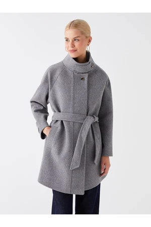 LC Waikiki Standing Collar Straight Long Sleeved Women's Stamped Coat