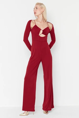 Trendyol Claret Red Asymmetrical Collar Detailed Jumpsuit