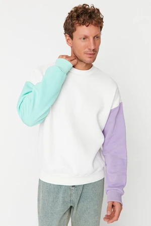 Trendyol Ecru Oversize/Wide Cut Paneled Inside Polar Fleece/Warm Sweatshirt