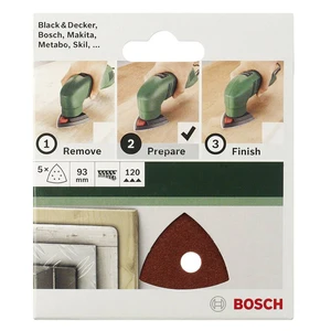 Bosch Accessories  2609256A53 brúsny papier pre delta brúsky na suchý zips, s otvormi Zrnitosť 240 Rohová miera 93 mm  5