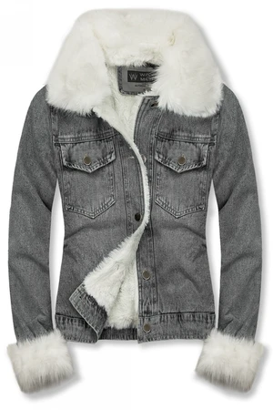 Jeansjacke mit kuscheligem Fellimitat grau/weiß