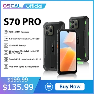 OSCAL S70 Pro Rugged Smartphone Android 12 IP68 Waterproof Mobile Phone 4GB+64GB 6580mAH Helio P35 Phone 6.1 inch 4G Celular