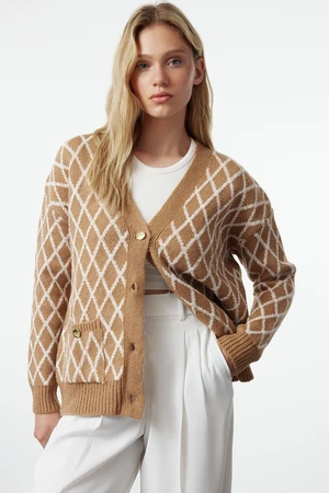 Trendyol Beige Soft Textured Glittery Knitwear Cardigan