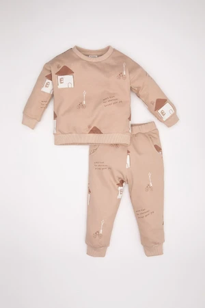 DEFACTO Baby Boy Patterned Sweatshirt Tracksuit Bottom 2-Piece Set