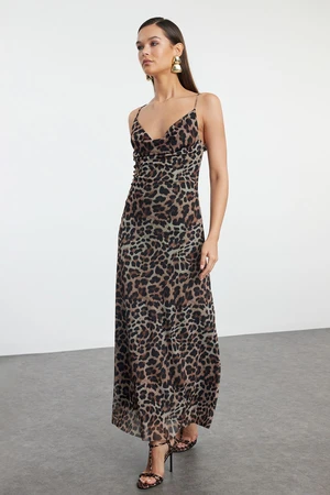 Trendyol Multicolored Body-fitting Lined Leopard Print Tulle Dress