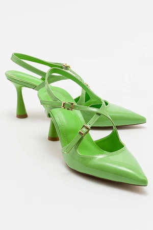 LuviShoes Peanut Green Patent Leather Women's Pointed Toe Thin Heel Shoes