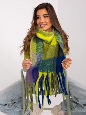 Navy blue and khaki women's fringed scarf