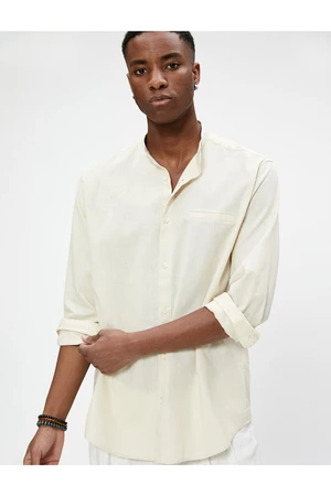 Koton Linen Blend Shirt Magnificent Collar Pocket Detailed Buttoned Long Sleeve