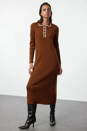 Trendyol Brown Collared Polo Neck Knit Dress