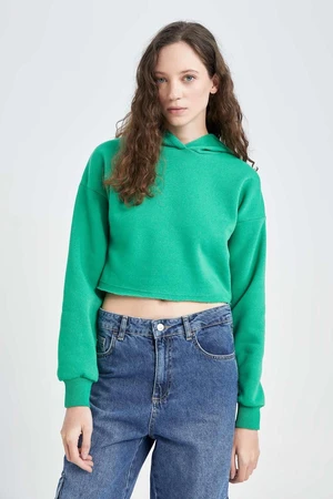 DEFACTO Hooded Basic Crop Basic Sweatshirt