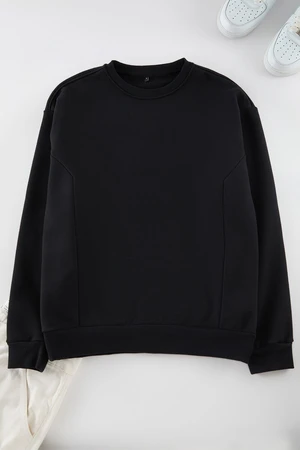 Trendyol Black Oversize/Wide Cut Stitch Detail Thick Sweatshirt