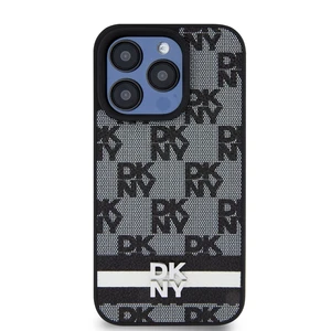 Zadní kryt DKNY PU Leather Checkered Pattern and Stripe pro Apple iPhone 14 Pro Max, černá