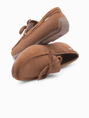 Ombre Men's moccasin leather shoes with thong and driver sole - brown