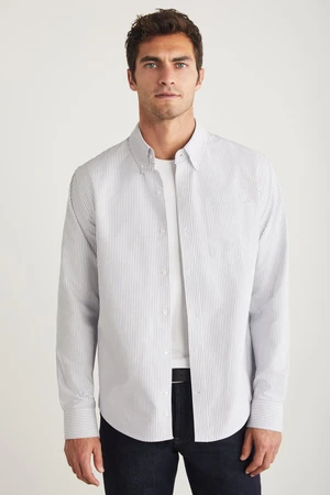 GRIMELANGE Cliff Men's 100% Cotton Pocket Oxford Gray / White Shirt