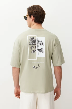 Trendyol Mint Oversize/Wide Cut Floral Printed Short Sleeve 100% Cotton T-Shirt