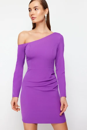 Trendyol Purple Fitted Draped Woven Short Elegant Evening Dress