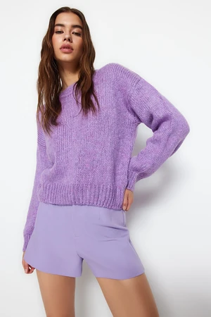 Trendyol Lilac Wide Fit, jemný textúrovaný základný pletený sveter