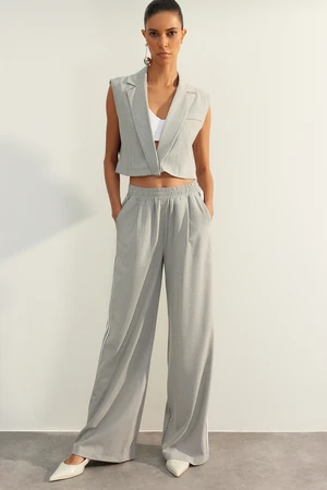 Trendyol Gray Limited Edition Wide Leg Polyviscon Woven Trousers