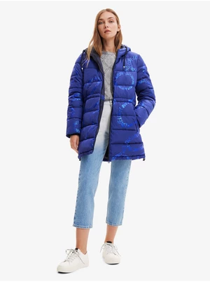 Women's blue winter quilted coat Desigual Aarhus - Women