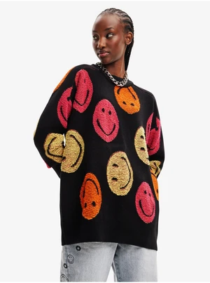 Black Women Patterned Oversize Sweater Desigual Smiley - Women