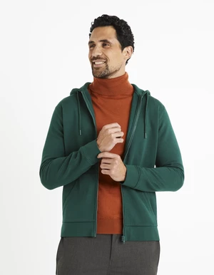 Dark green men's sweatshirt with zipper Celio Vethree