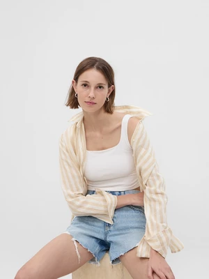 Cream-beige women's striped linen shirt GAP