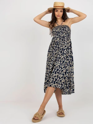 Dark blue sundress with flowers with frill